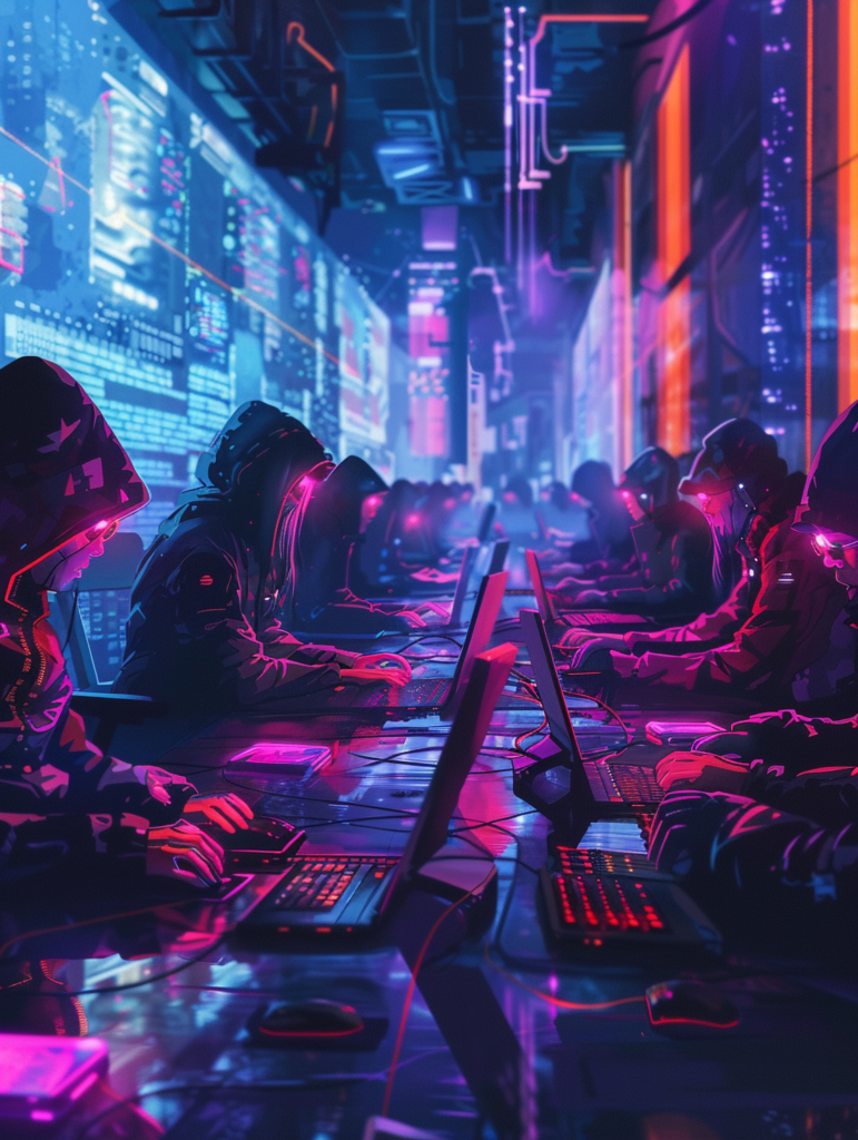cyber security expert working with technology neon lights