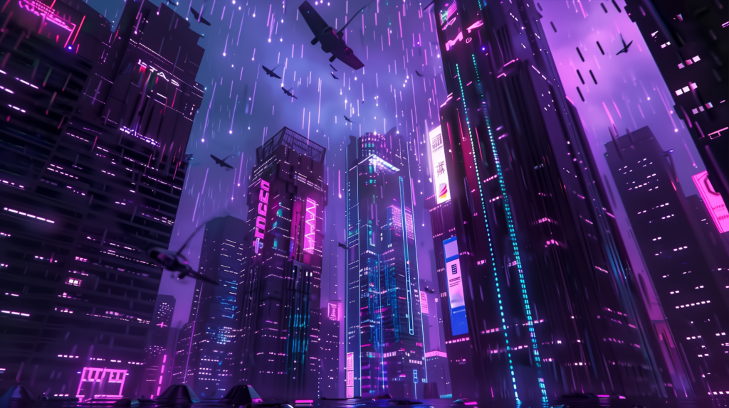 illustration rain futuristic city